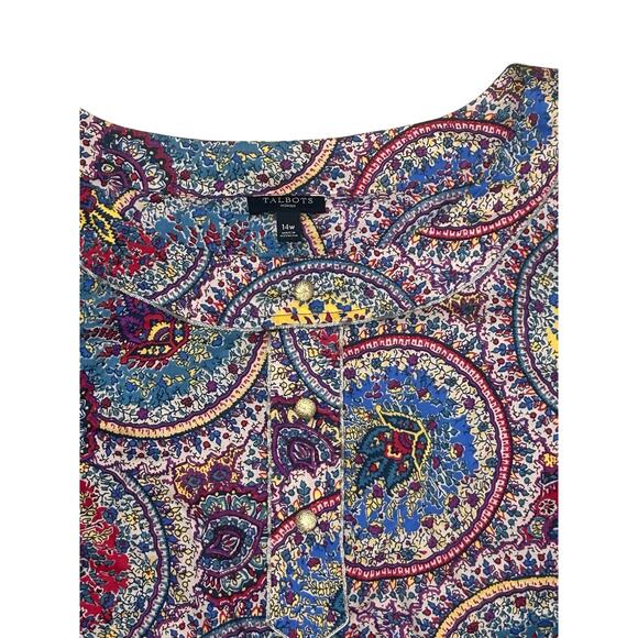 Talbots Petite 14W Paisley Metallic Henley Top Boho Long Sleeve Multicolor - Picture 6 of 10